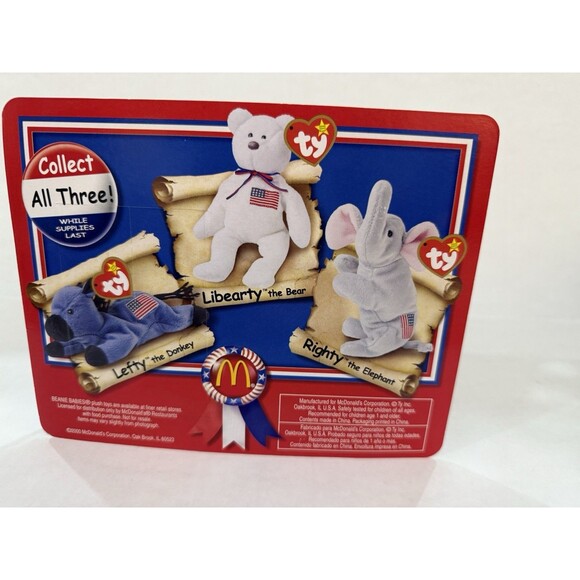 2000 McDonalds Ty Beanie Babies American Trio Lefty Righty & Libearty NEW - Picture 13 of 13